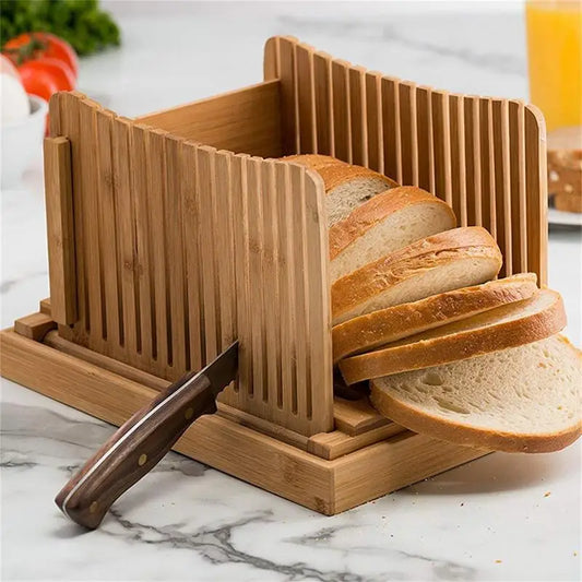 Foldable Bamboo Bread Slicer With Crumb Tray